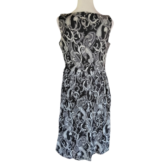 Talbot's Black & Cream Paisley Print Cotton Silk Fit & Flare Dress Size 4 - Picture 4 of 8